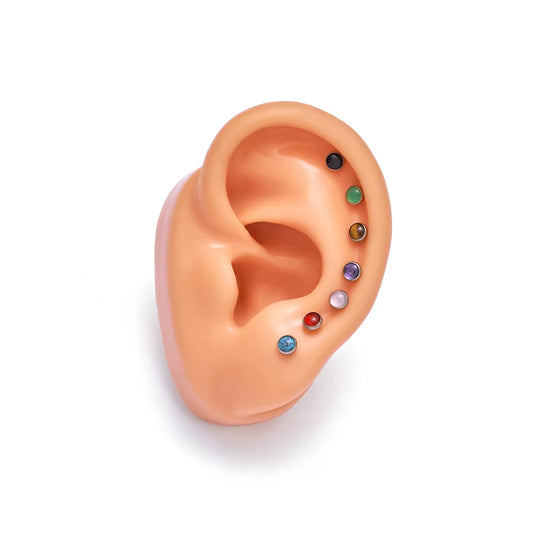 ASTM F136 G23 Titanium Circular Ear Lip Studs with Natural Stone Top Labret Tongue Nose Stud Earrings Body Piercing Jewelry